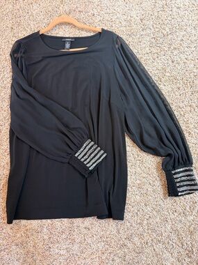 Alfani Black Long Sleeve Blouse with Beaded Cuffs